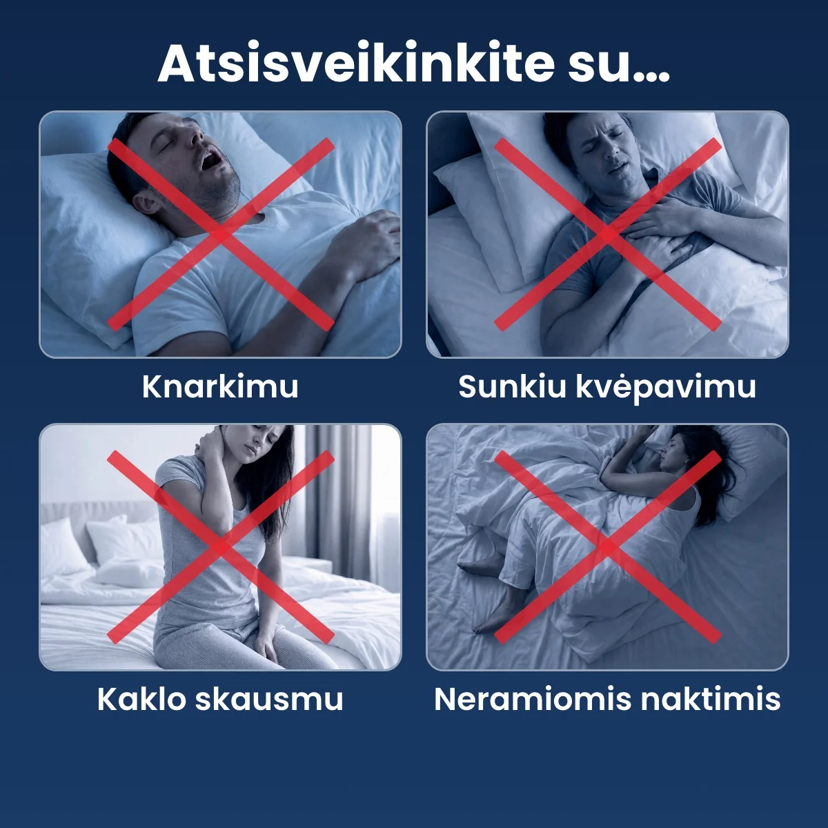 Atsisveikinkite su knarkimu, kaklo skausmu ir neramiomis naktimis