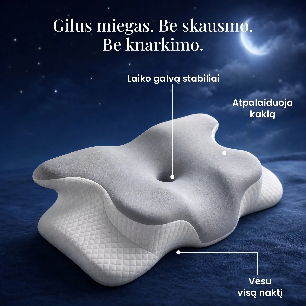 Gilus miegas be skausmo su ergonomine pagalve