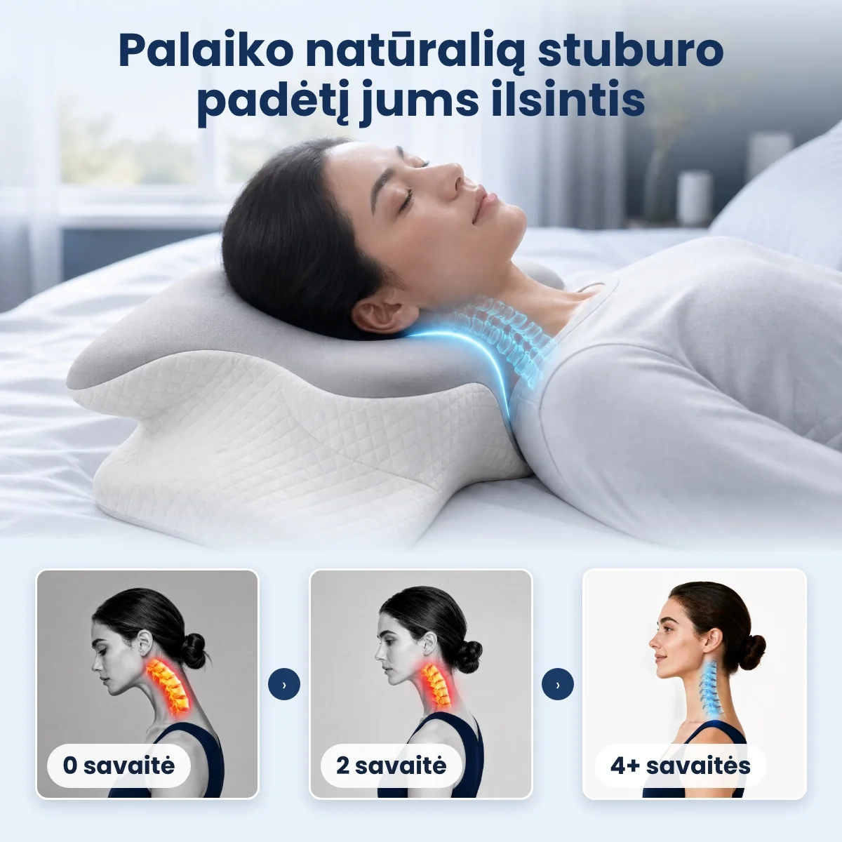 Pagalvė palaiko natūralią stuburo padėtį