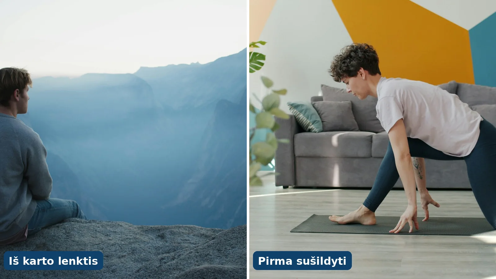 Palyginimas: staigus lenkimasis ryte ir švelni mankšta ant grindų